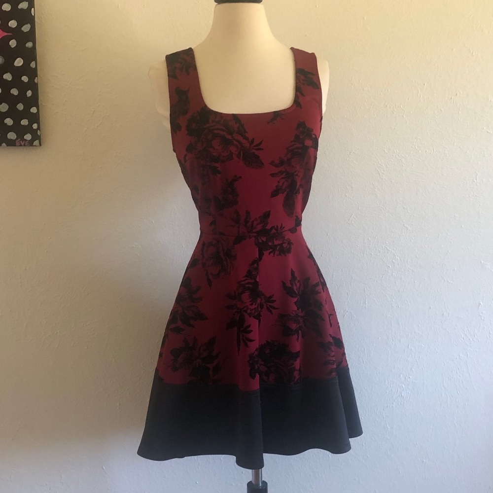 *DONATED* Deep red floral skater dress